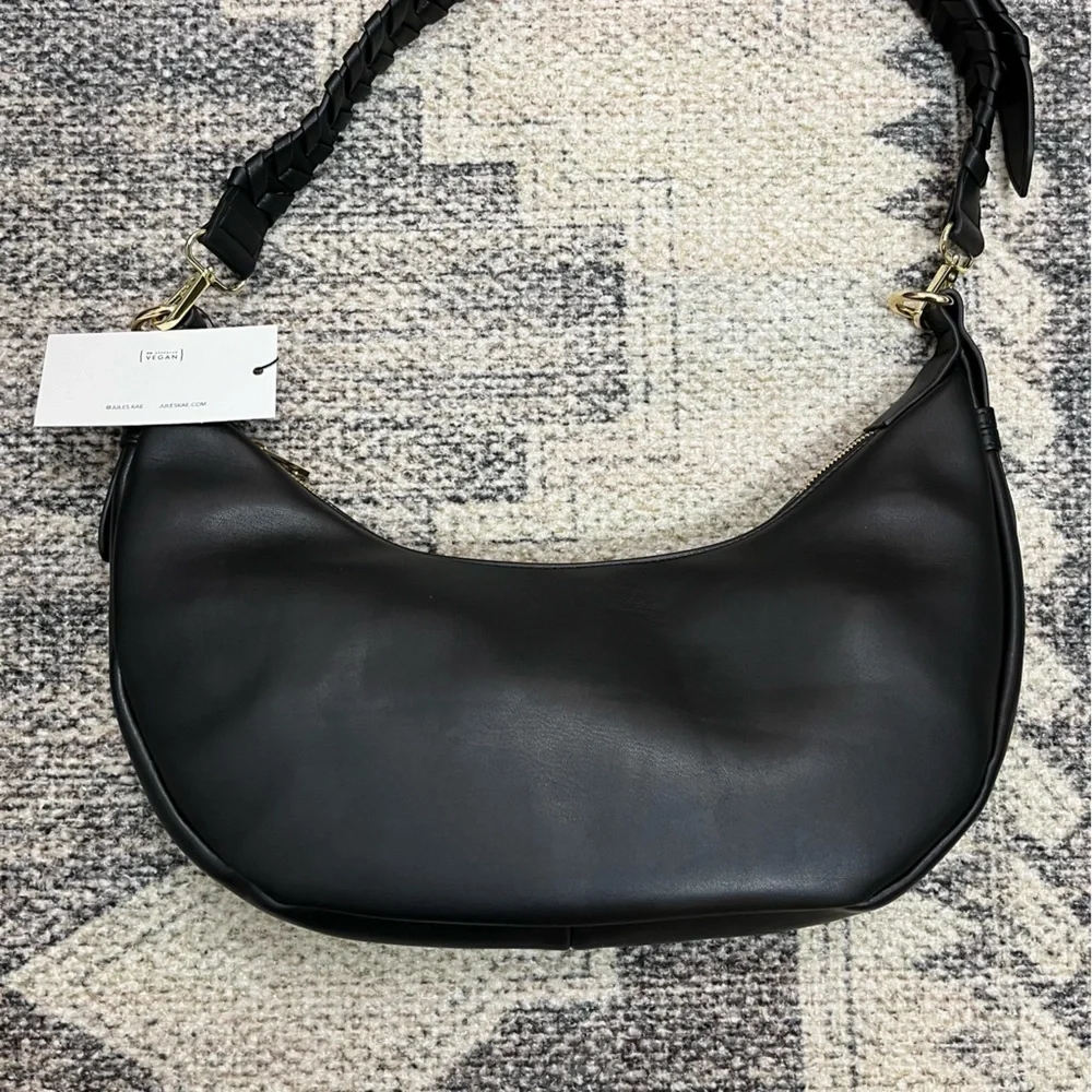 Jules Kae Zola Moon Hobo Shoulder Bag. NWT. Black Vegan Leather. Large #376